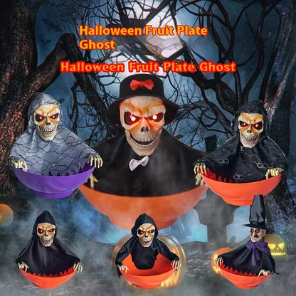 Custom Halloween Candy Bowl With Moving Arms, Glowing Red Eyes and Sound Effects – 6 Skeleton & Witch Models for Spooky Party Tables