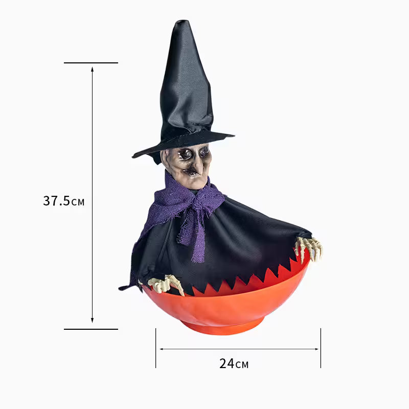 Custom Halloween Candy Bowl With Moving Arms, Glowing Red Eyes and Sound Effects – 6 Skeleton & Witch Models for Spooky Party Tables