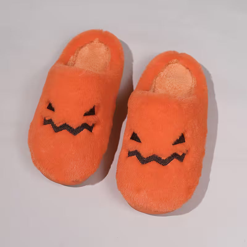 Cute Halloween Slippers For Women | Fuzzy Orange Pumpkin Slides