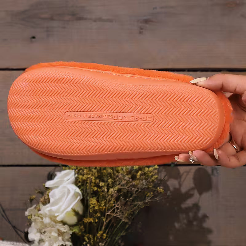Cute Halloween Slippers For Women | Fuzzy Orange Pumpkin Slides