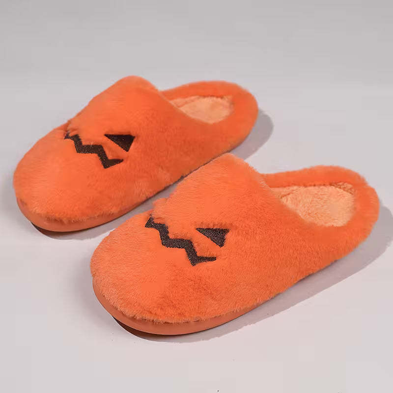 Cute Halloween Slippers For Women | Fuzzy Orange Pumpkin Slides