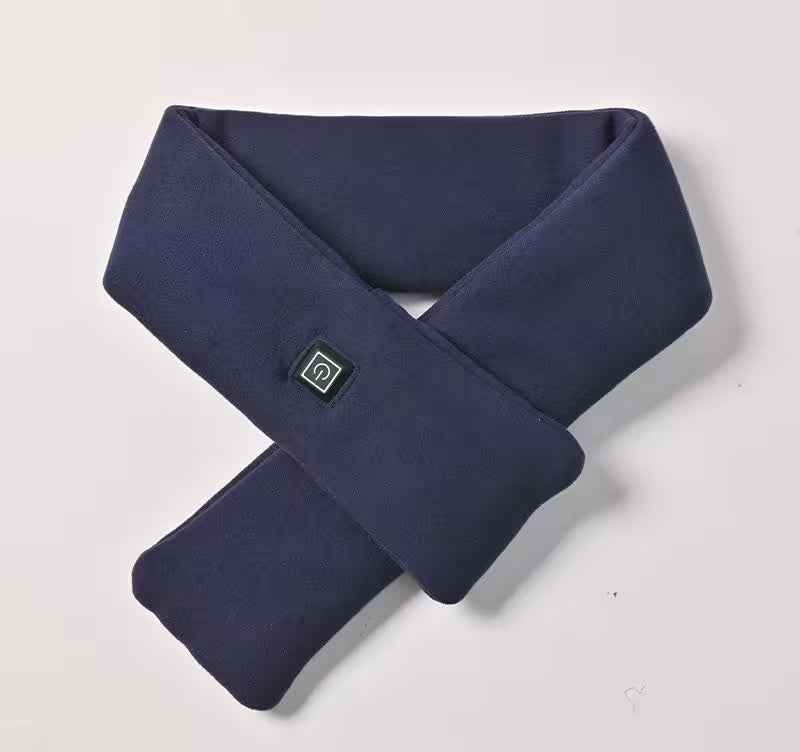Navy blue neck warmer with a brand logo on a light gray background