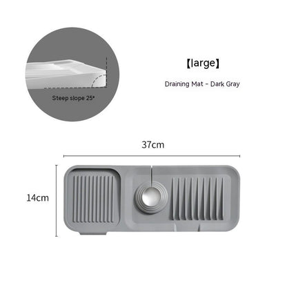 Dark gray draining mat with dimensions and slope angle on a white background