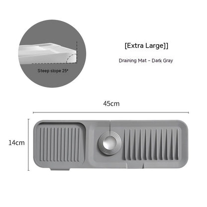 Dark gray draining mat with dimensions and slope angle on a white background