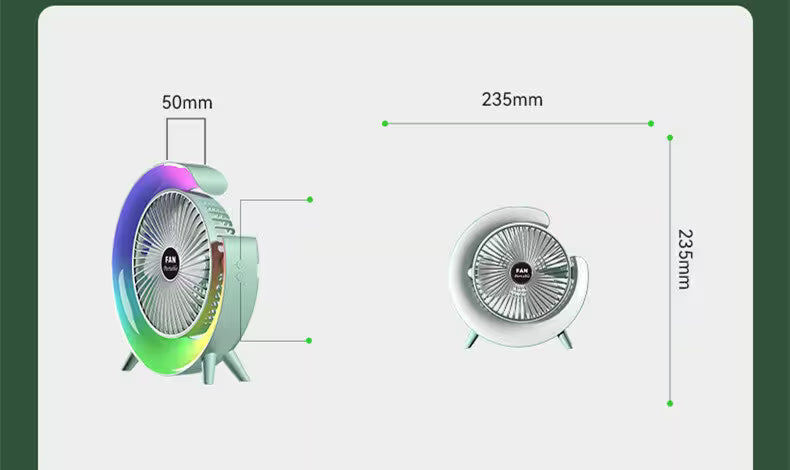 Fan with dimensions labeled on a white background