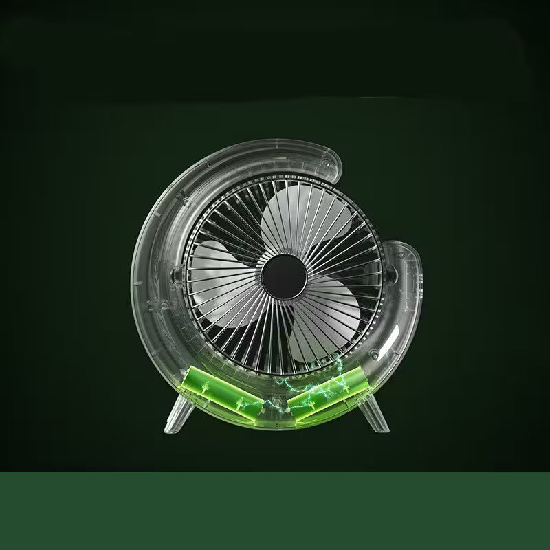 Clear fan with green glowing elements on a black background