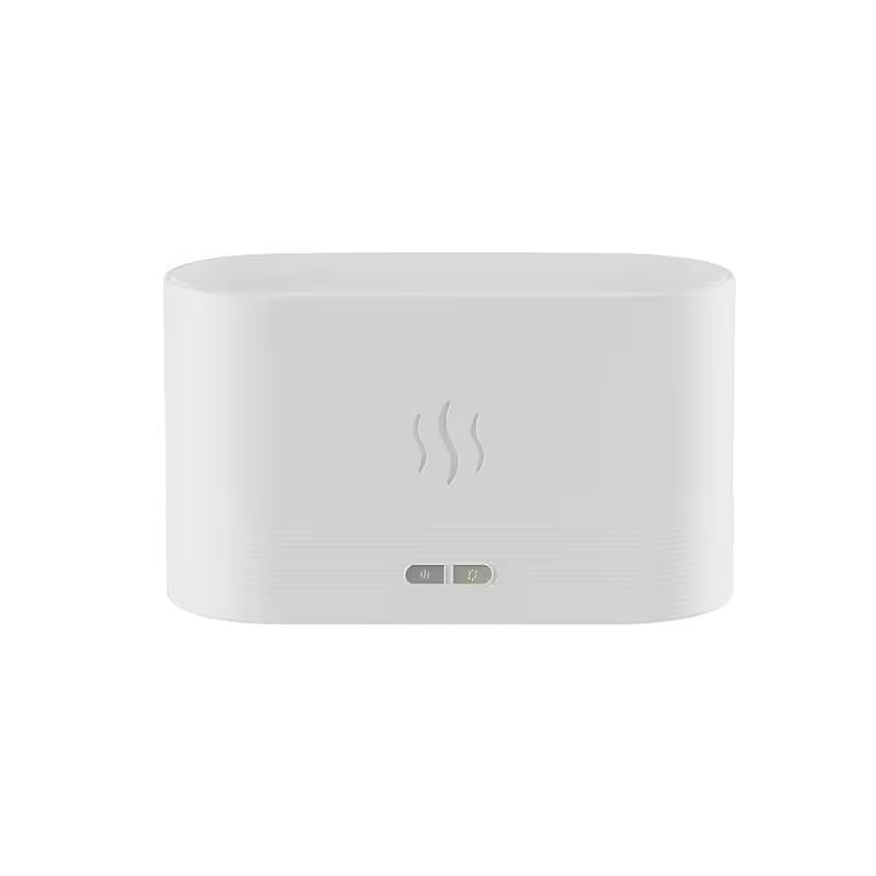 White electronic device with a brand logo on a white background