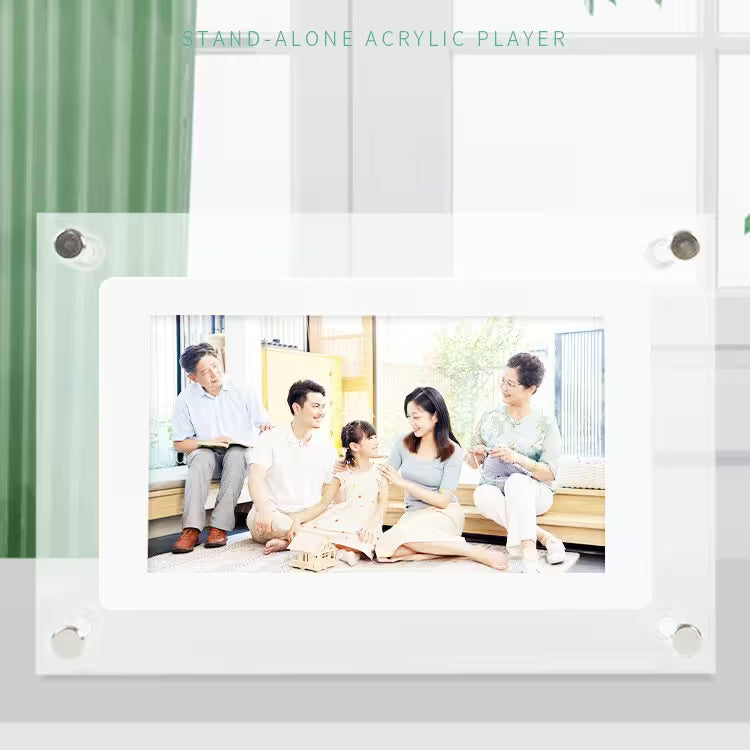 Stand-alone acrylic player displaying a family sitting together.