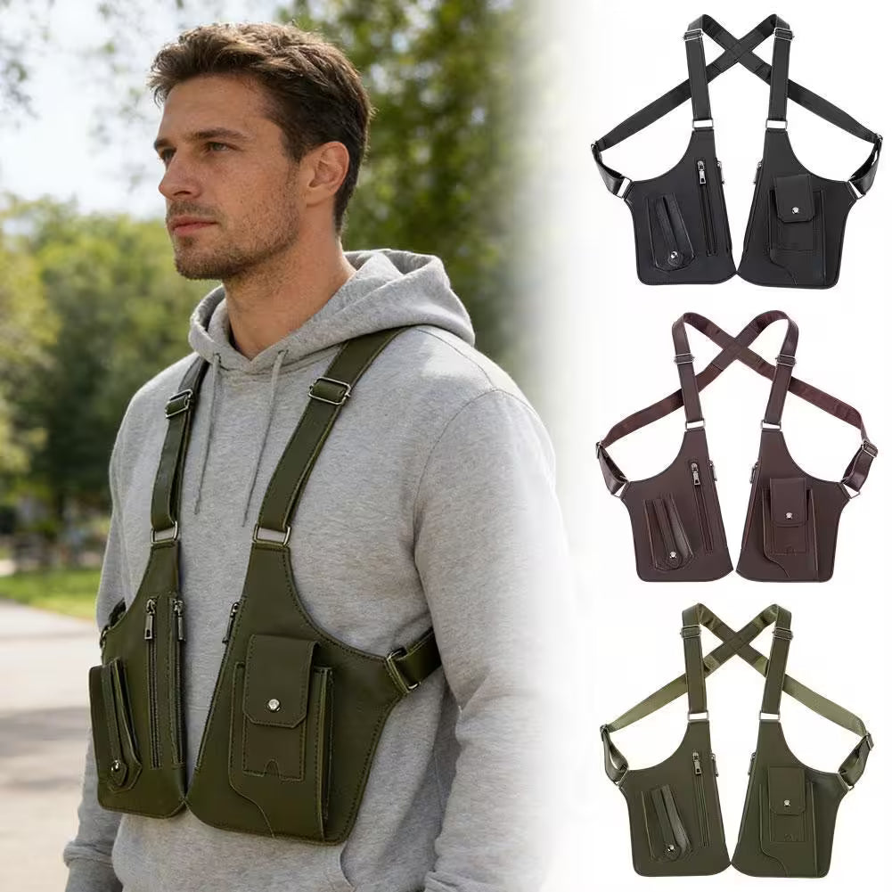Double Shoulder Armpit Bag For Men, Tactical Crossbody Vest Bag for Travel, Streetwear & Everyday Carry, 8 Colors