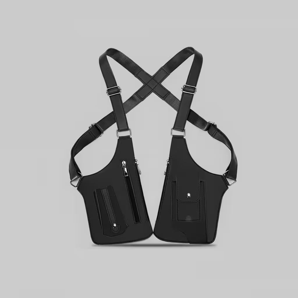 Black Double Shoulder Armpit Bag For Men, Tactical Crossbody Vest Bag for Travel, Streetwear & Everyday Carry, 8 Colors