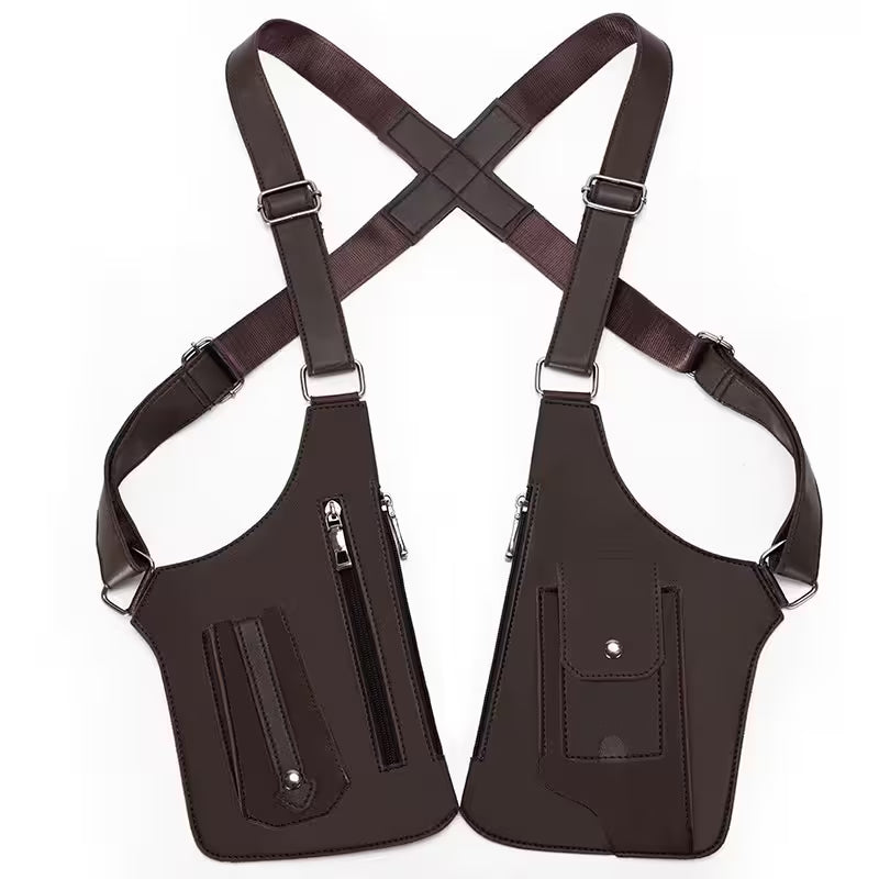 Brown Double Shoulder Armpit Bag For Men, Tactical Crossbody Vest Bag for Travel, Streetwear & Everyday Carry, 8 Colors