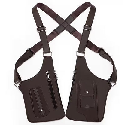 Brown Double Shoulder Armpit Bag For Men, Tactical Crossbody Vest Bag for Travel, Streetwear & Everyday Carry, 8 Colors