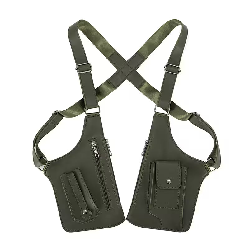 Army Green Double Shoulder Armpit Bag For Men, Tactical Crossbody Vest Bag for Travel, Streetwear & Everyday Carry, 8 Colors