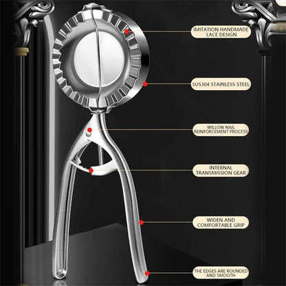 Metallic kitchen tool with features highlighted on a black background