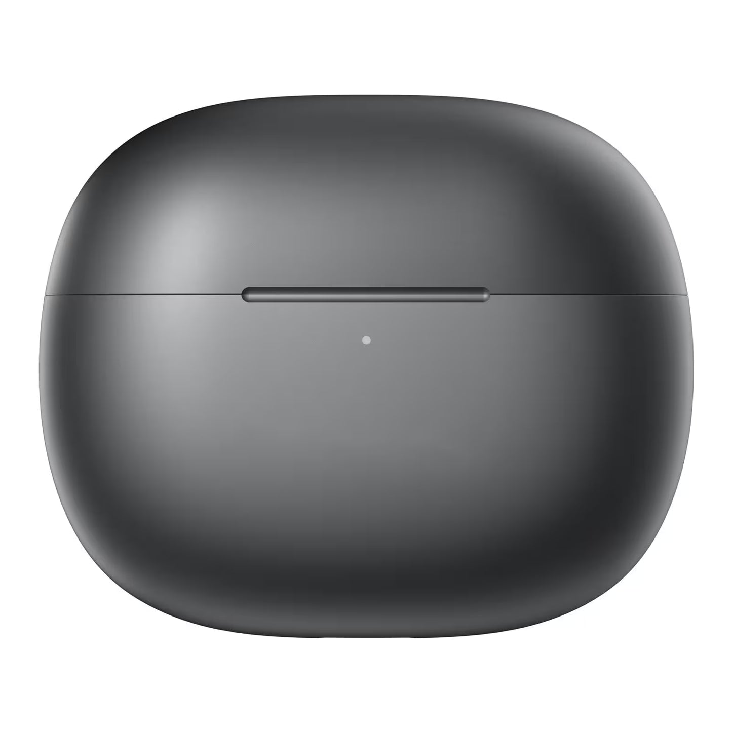 Black wireless earbud case on a white background