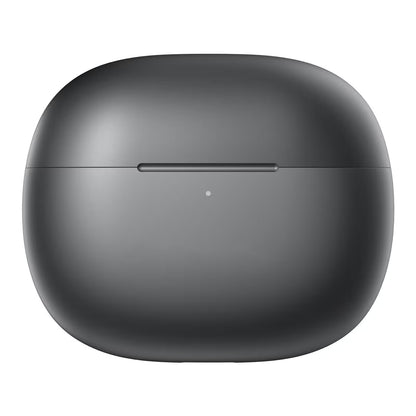 Black wireless earbud case on a white background