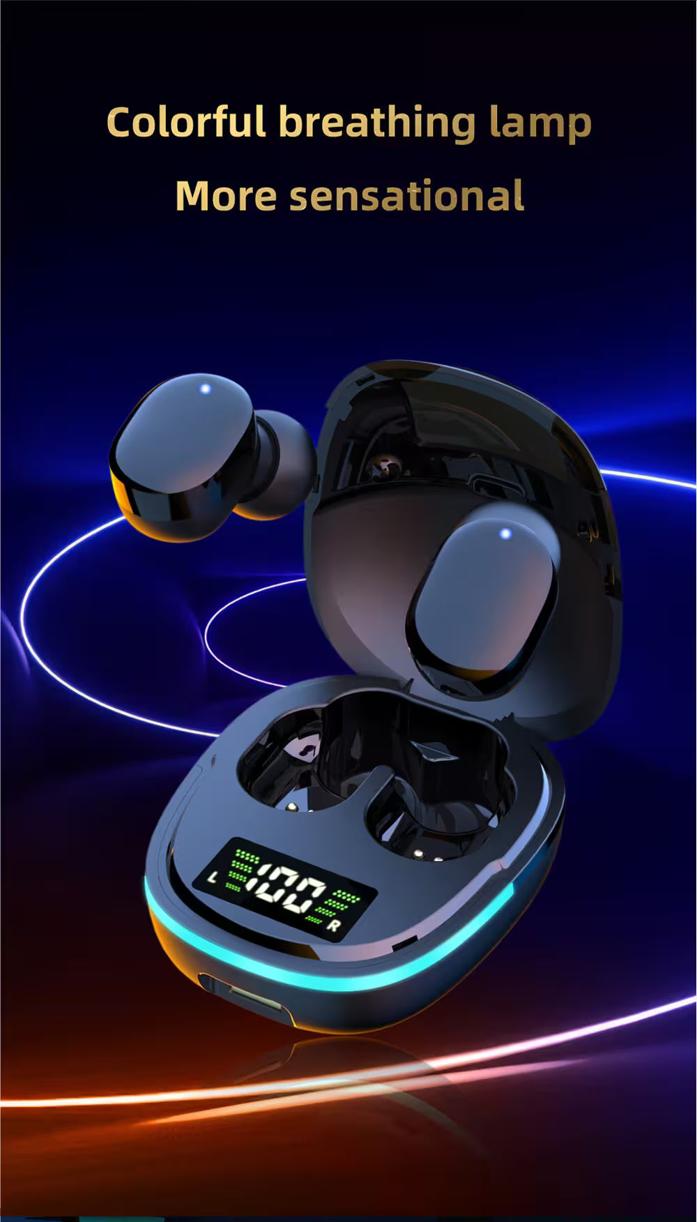 Colorful breathing lamp with digital display on a dark background