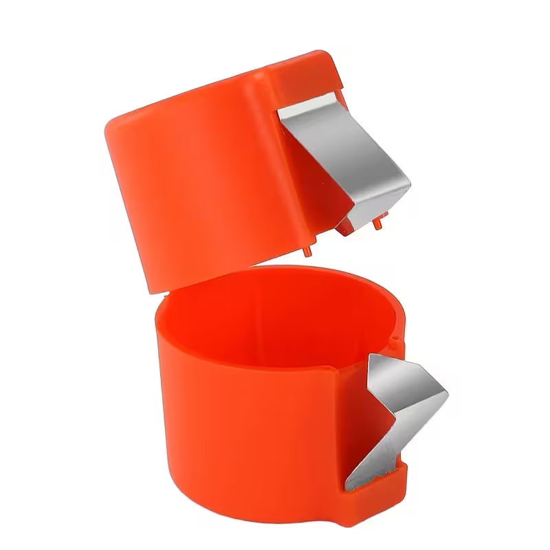 Orange container with silver clips on a white background