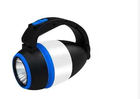 Black, white, and blue flashlight on a white background