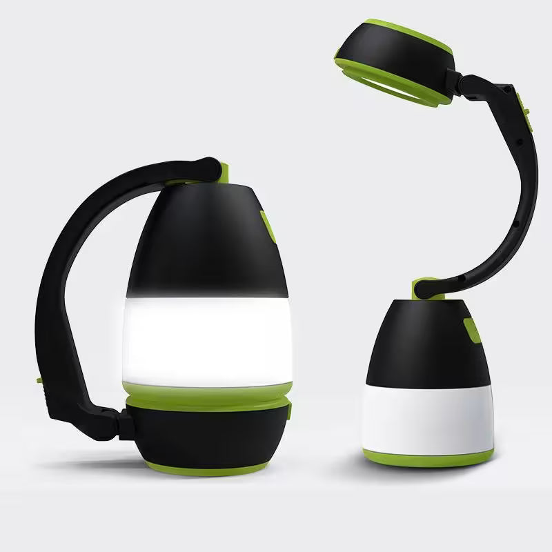 Black and green portable lanterns on a light gray background