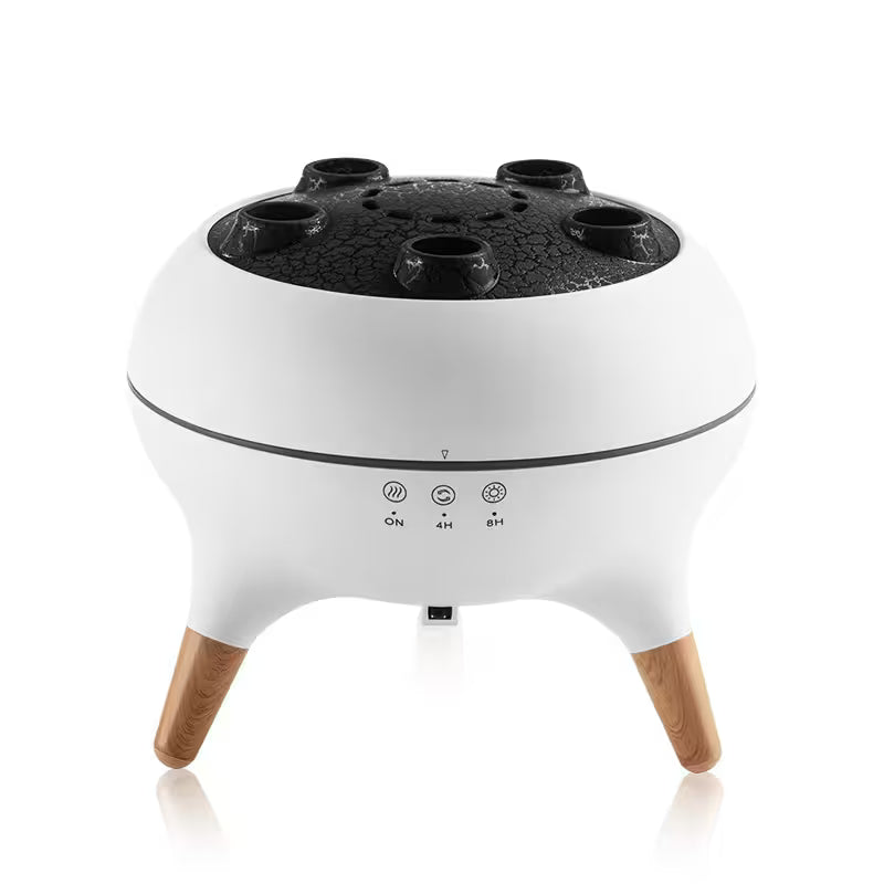 White and black device with wooden legs on a white background