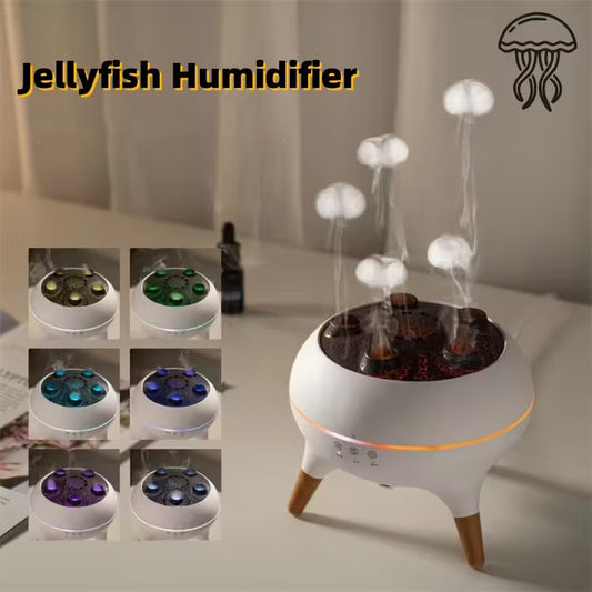 Jellyfish humidifier with LED lights on a table