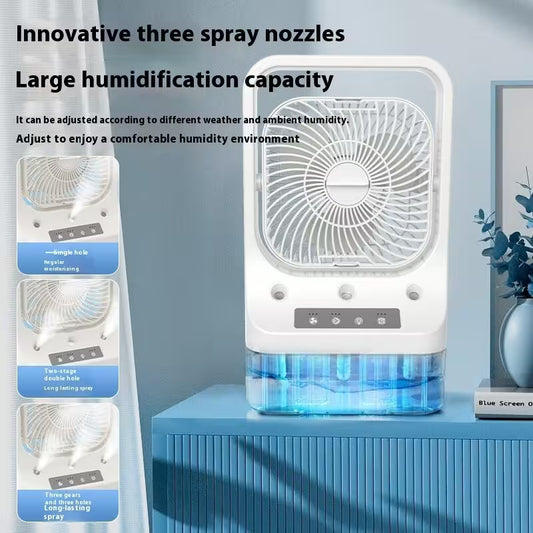Humidifier with three spray nozzles on a blue surface