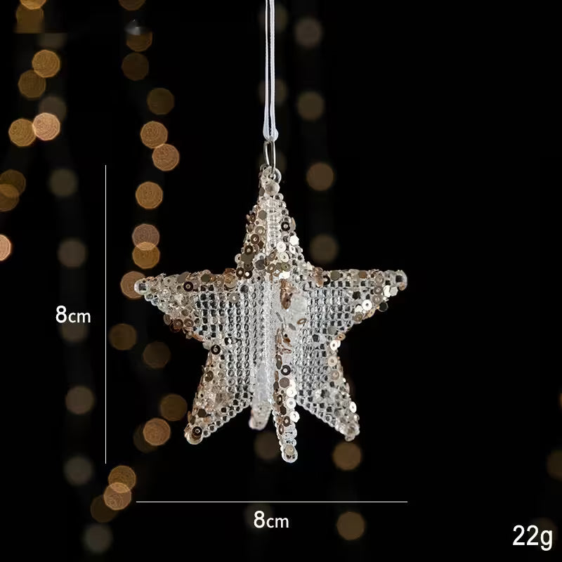 Star-shaped ornament with measurement details on a dark background