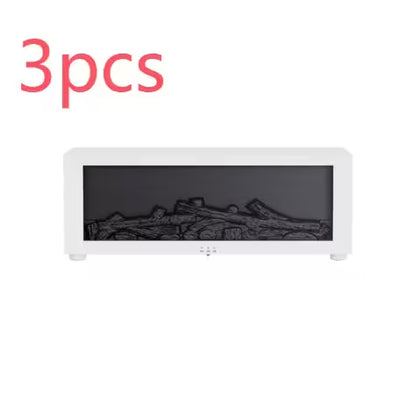 Rectangular white electric fireplace with black interior on a white background, labeled '3pcs'.