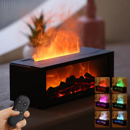 Black electric fireplace with colorful flame options and remote control