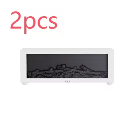 White electric fireplace insert with black logs and glass on a white background, labeled '2pcs'.