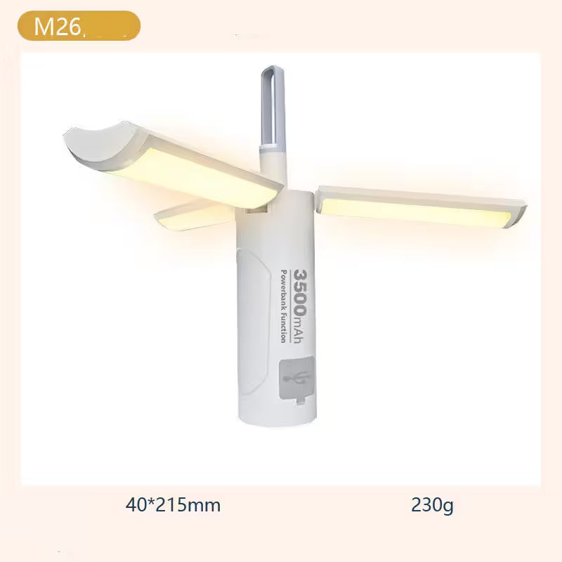 Portable lamp with two light sources on a beige background