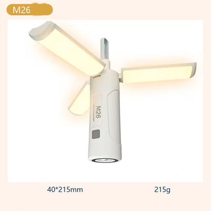 White LED lamp with 'M26' branding on a light pink background
