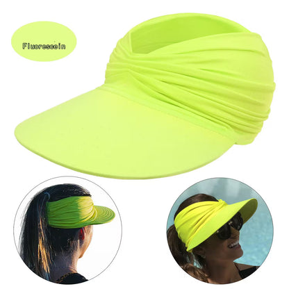 Fluorescent yellow visor cap with side views on a white background