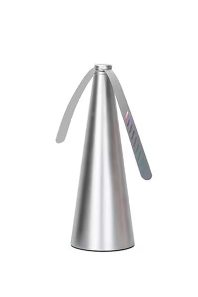 Metallic cone-shaped object on a white background
