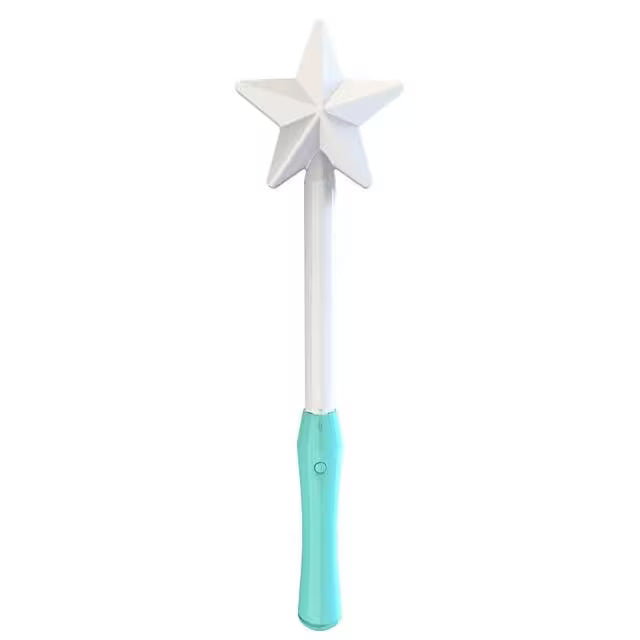 Star-shaped toy wand with a turquoise handle on a white background