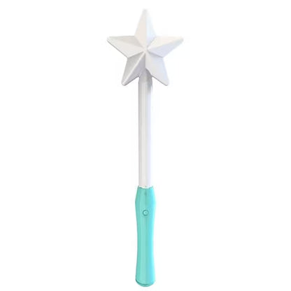 Star-shaped toy wand with a turquoise handle on a white background