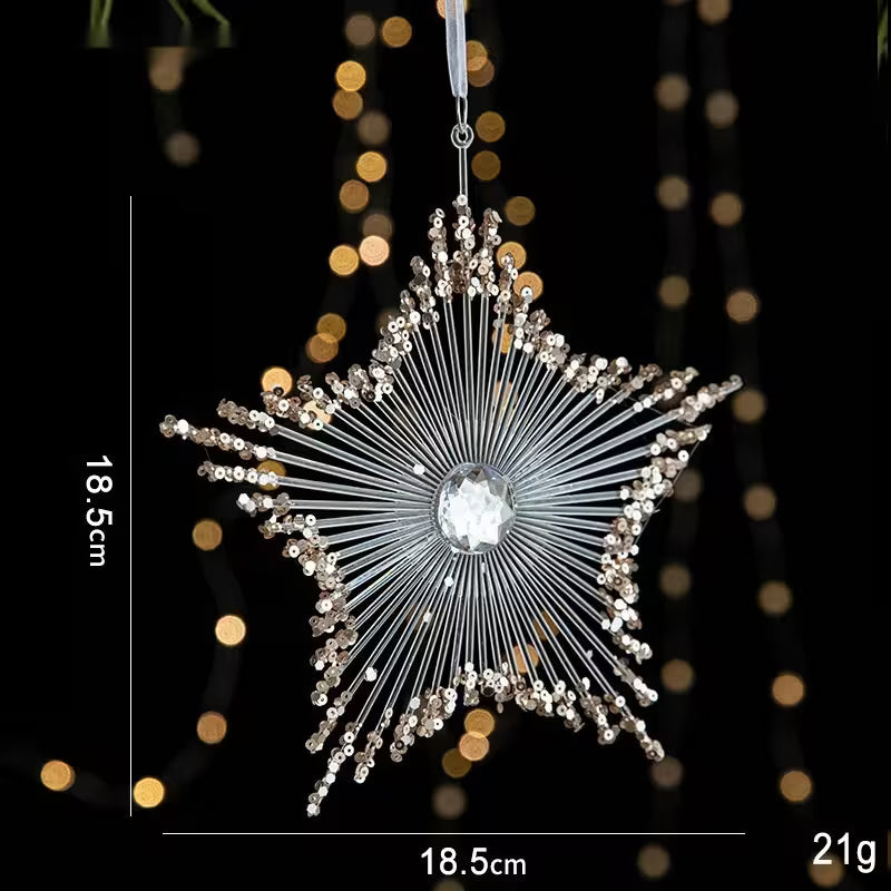 Decorative star ornament with measurements and weight on a dark background