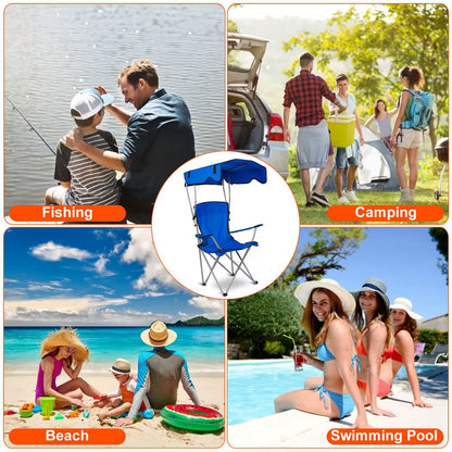 Foldable Camping Chair Heavy Duty With Canopy & Cup Holder, 330LBS Max Load, Folded as a Carry Bag for Beach, Festival & Tailgate