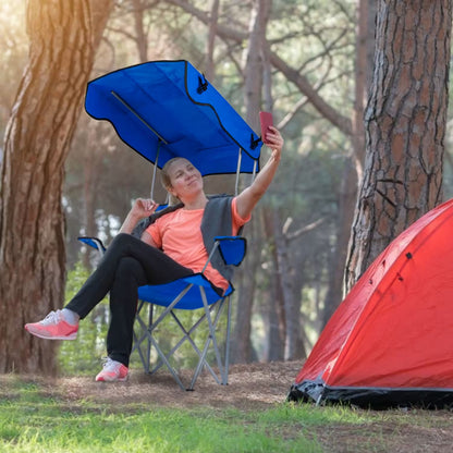 Foldable Camping Chair Heavy Duty With Canopy & Cup Holder, 330LBS Max Load, Folded as a Carry Bag for Beach, Festival & Tailgate