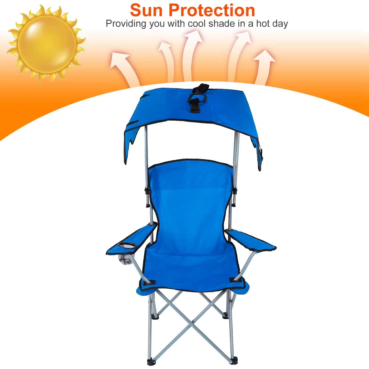 Foldable Camping Chair Heavy Duty With Canopy & Cup Holder, 330LBS Max Load, Folded as a Carry Bag for Beach, Festival & Tailgate