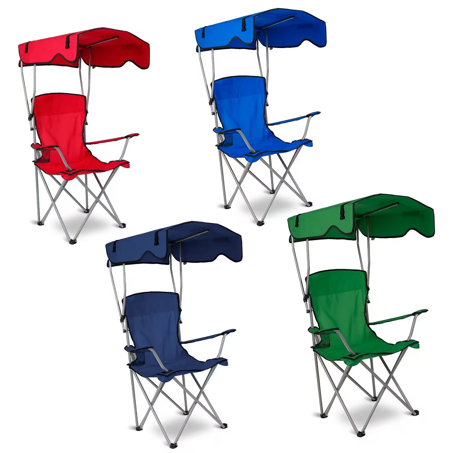 Foldable Camping Chair Heavy Duty With Canopy & Cup Holder, 330LBS Max Load, Folded as a Carry Bag for Beach, Festival & Tailgate
