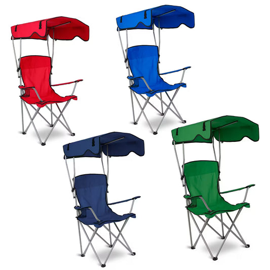 Foldable Camping Chair Heavy Duty With Canopy & Cup Holder, 330LBS Max Load, Folded as a Carry Bag for Beach, Festival & Tailgate