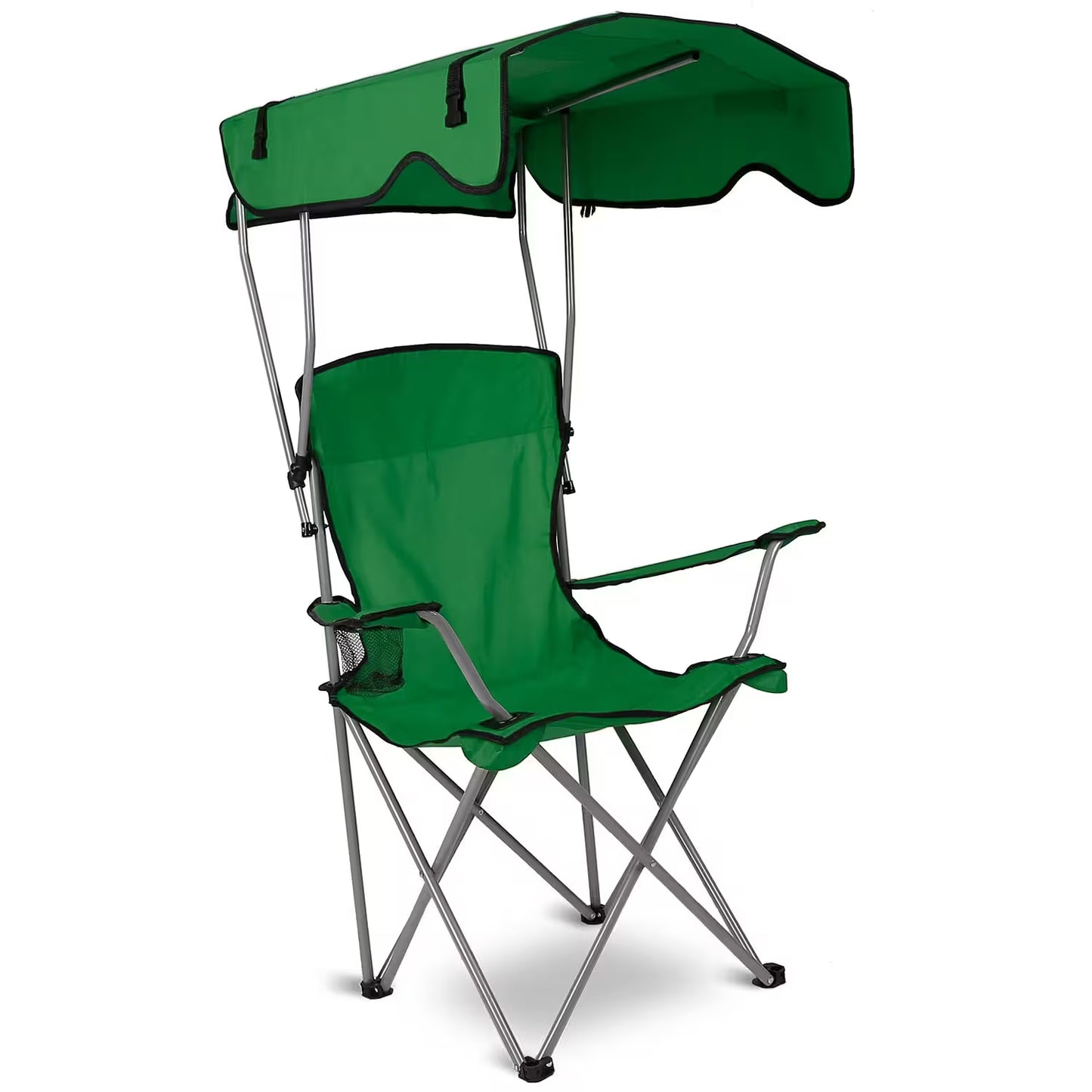 Green Foldable Camping Chair Heavy Duty With Canopy & Cup Holder, 330LBS Max Load, Folded as a Carry Bag for Beach, Festival & Tailgate