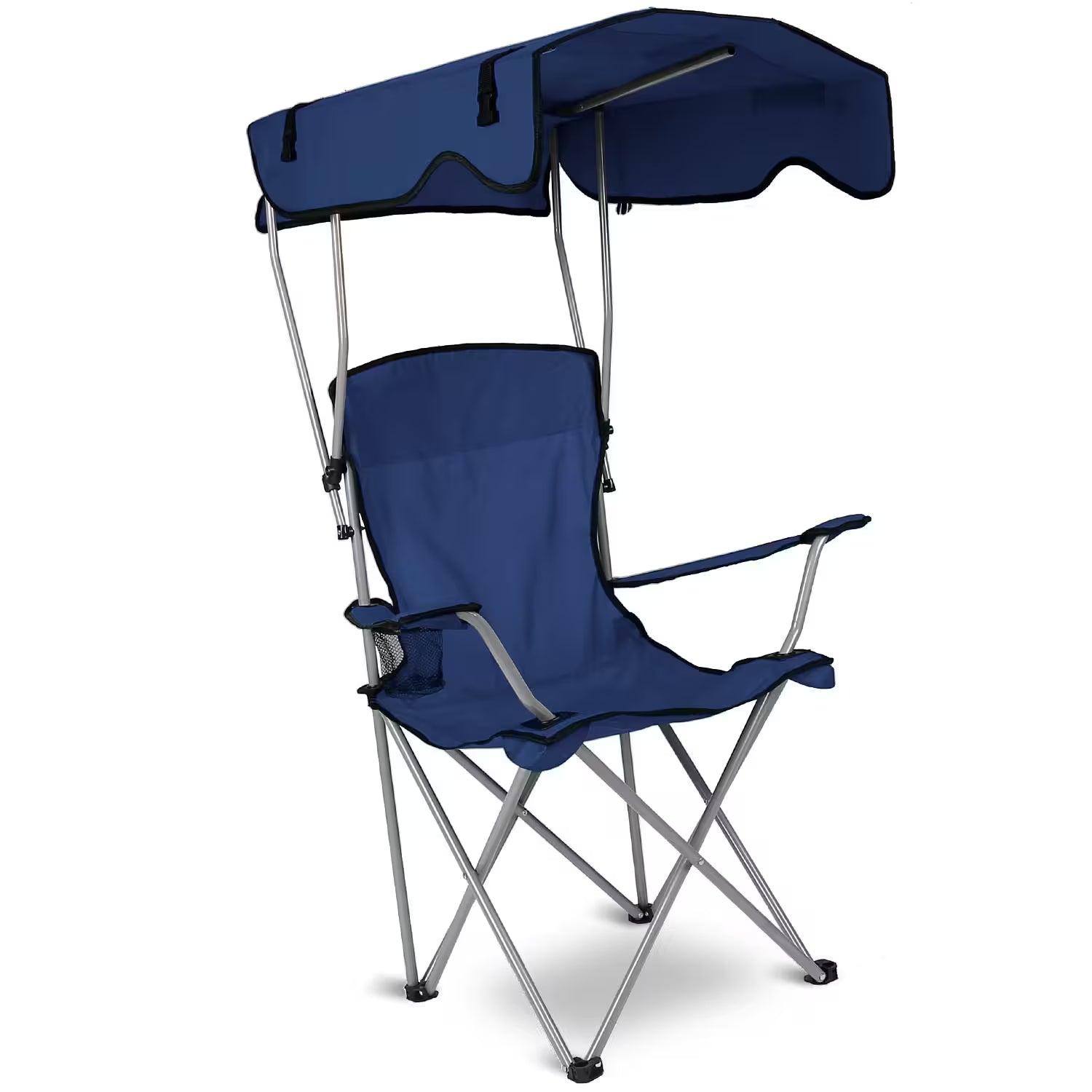 Navy Blue Foldable Camping Chair Heavy Duty With Canopy & Cup Holder, 330LBS Max Load, Folded as a Carry Bag for Beach, Festival & Tailgate