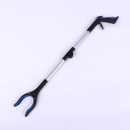 Telescopic pole with black and blue handles on a white background