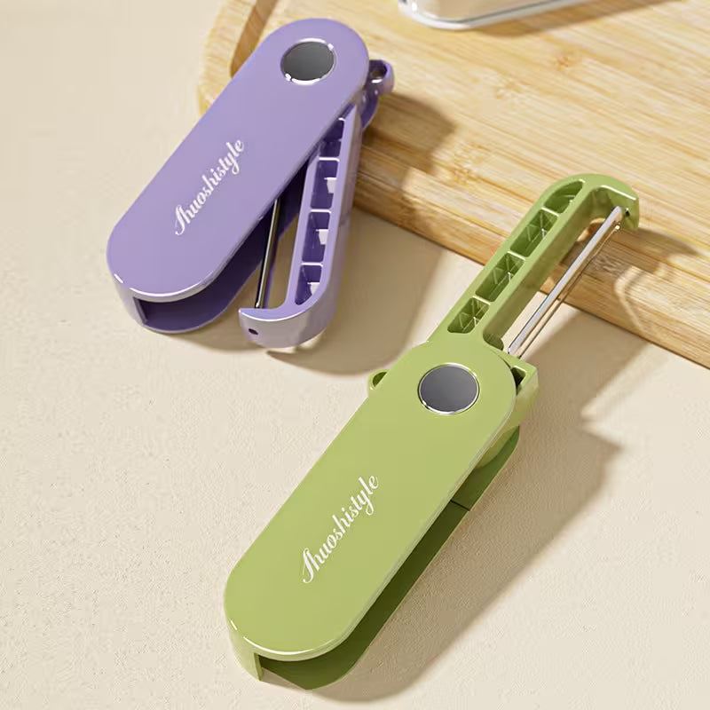 Two colorful keychain cutters on a wooden surface