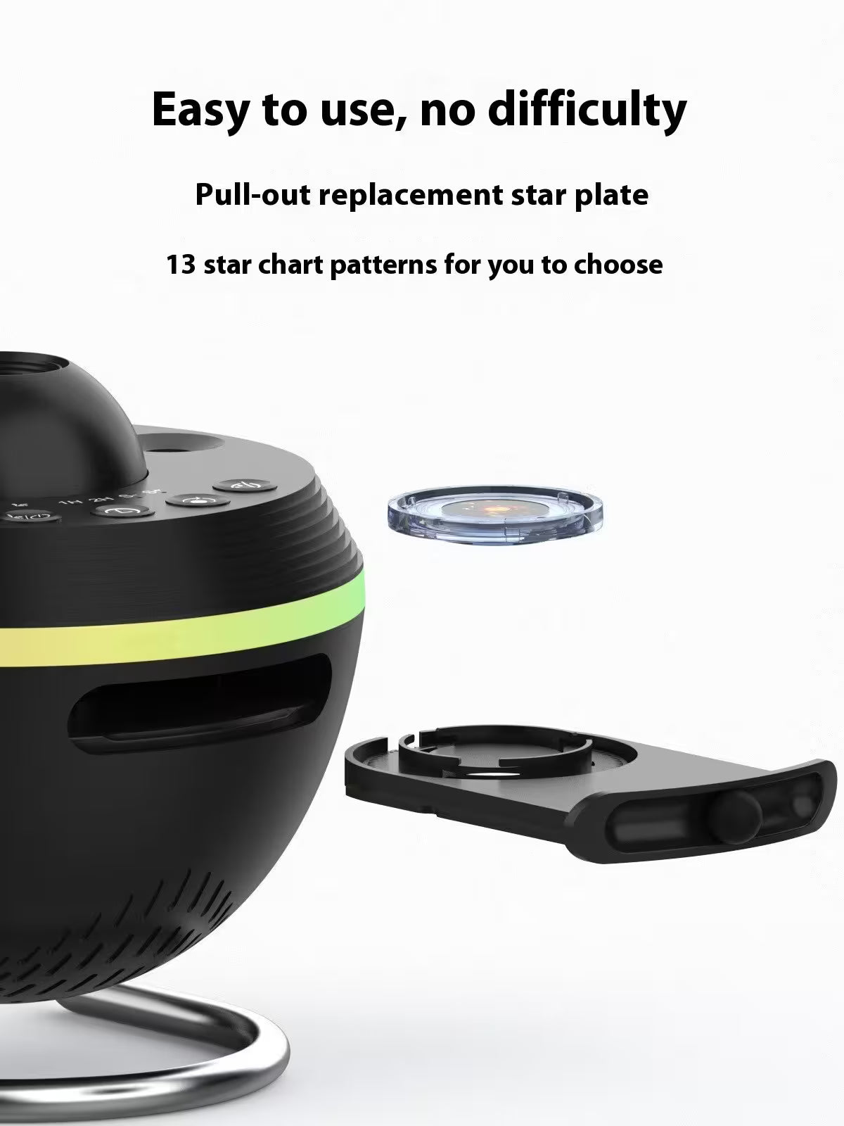Black and green device with a pull-out replacement star plate on a white background