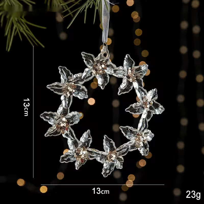 Decorative floral wreath ornament with measurements on a dark background