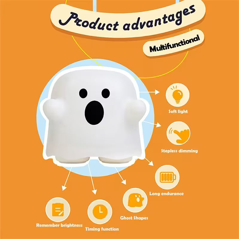 Product advantages of a ghost-shaped light on an orange background